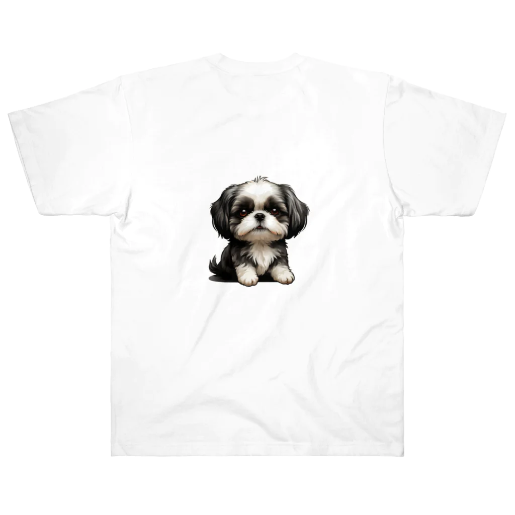 Shih Tzu Fanのシーズー（黒／白） ヘビーウェイトTシャツ