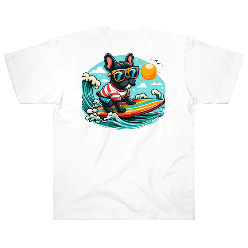 Surfing Dogの波乗りフレンチブルドッグ ヘビーウェイトTシャツ