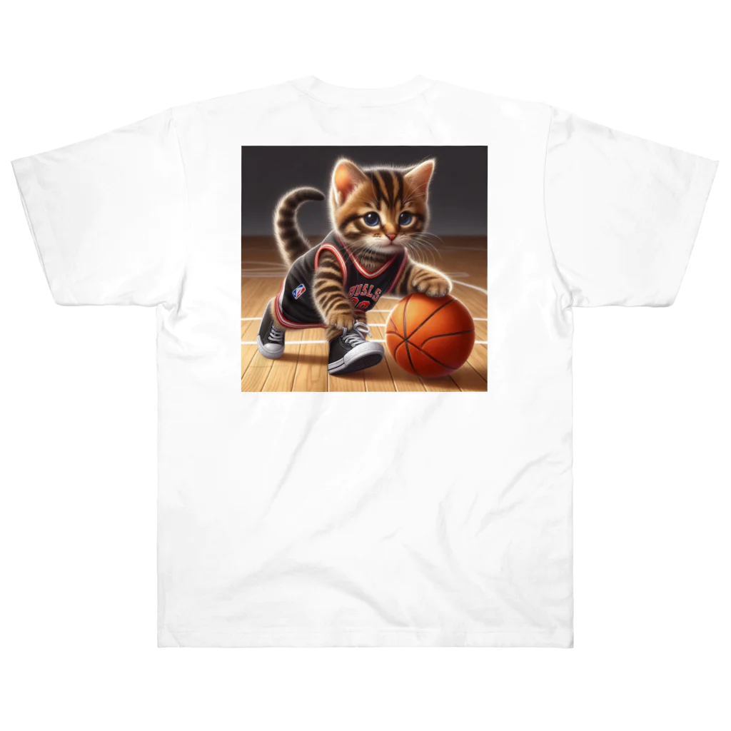 ひだまりの猫大好き！バスケ大好き ヘビーウェイトTシャツ