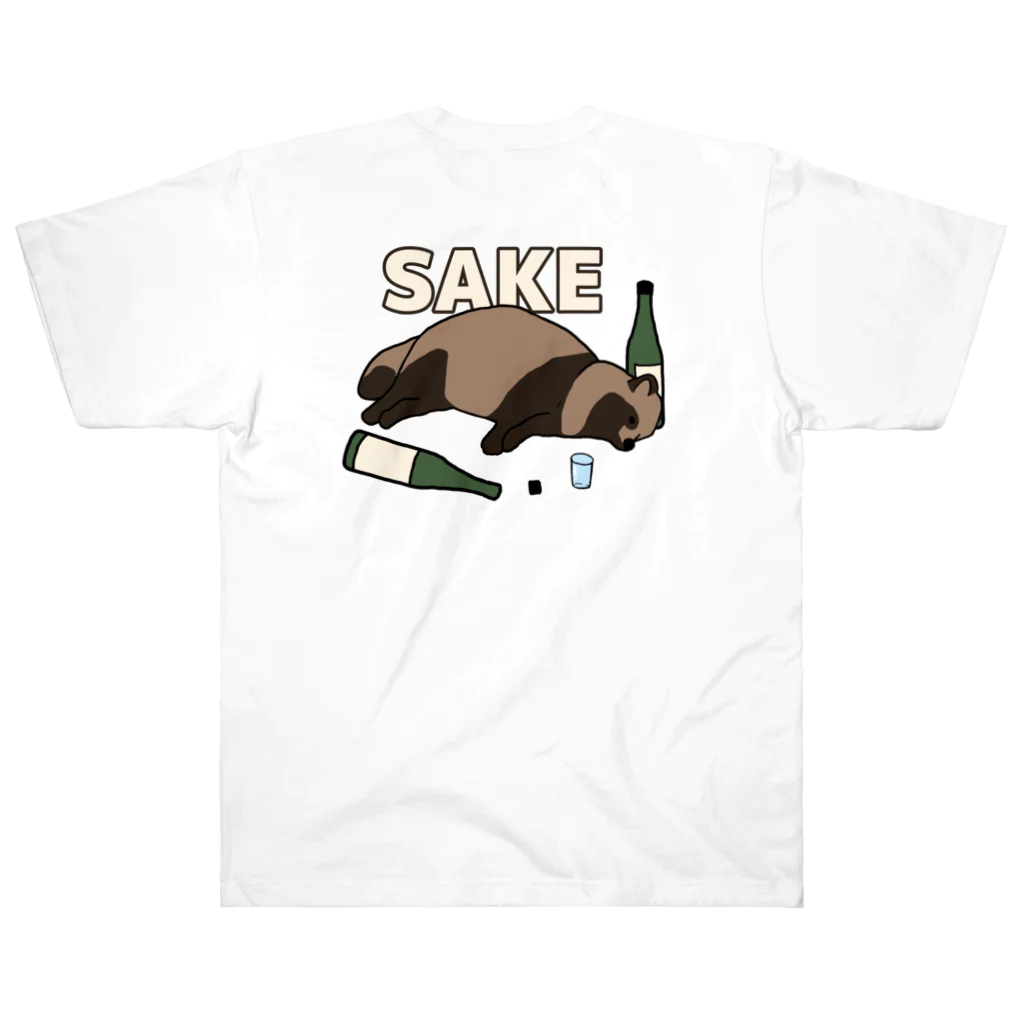 カモシカ亭のタヌキと日本酒（背中） Heavyweight T-Shirt
