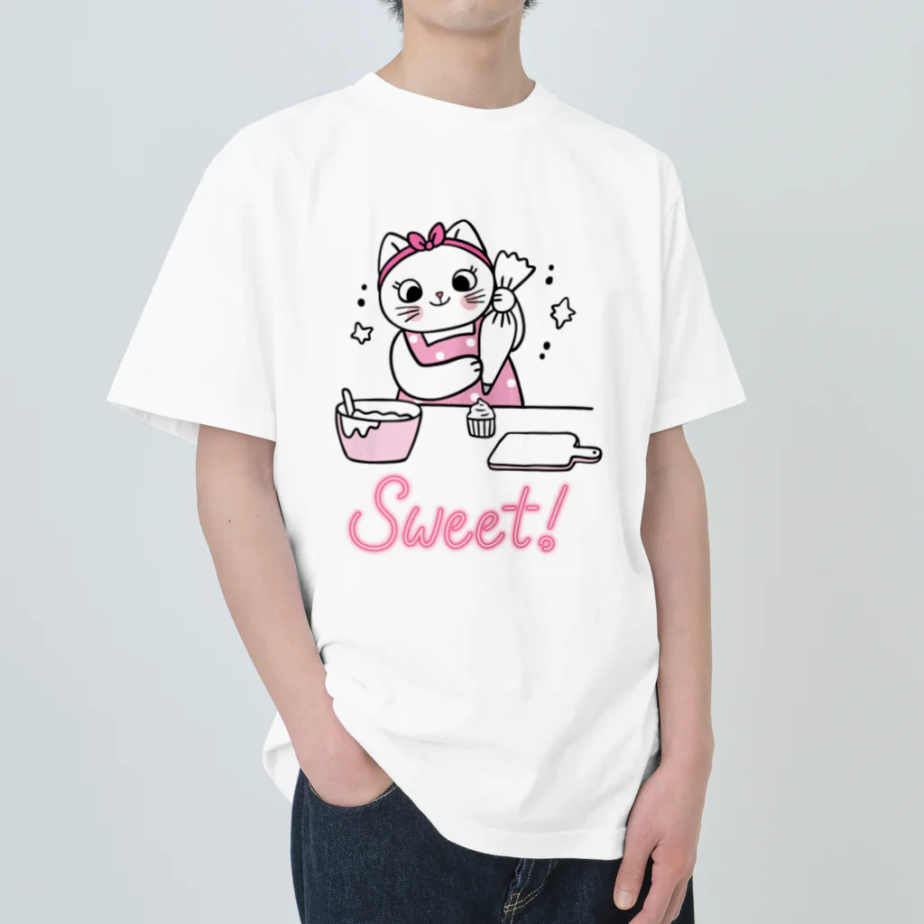 LoveAnimalの猫　お菓子づくり ヘビーウェイトTシャツ