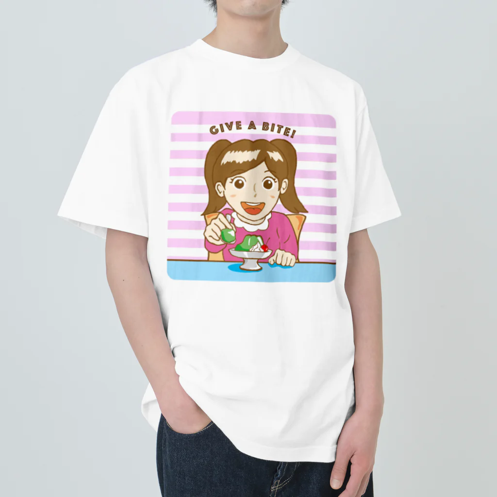 N's Creationのゼリーを食べる少女 ヘビーウェイトTシャツ