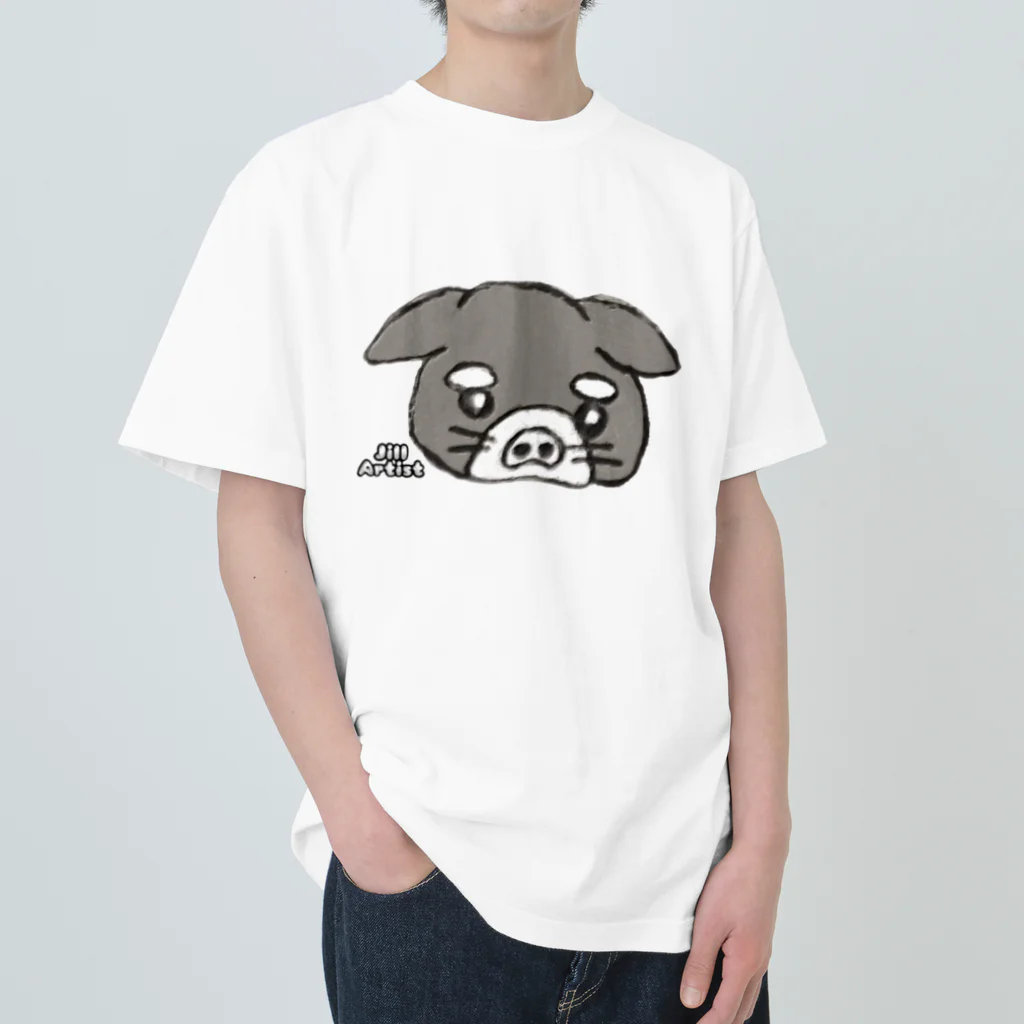 【ホラー専門店】ジルショップの犬＊イラスト＊鉛筆画＊絵＊ブサカワ ヘビーウェイトTシャツ