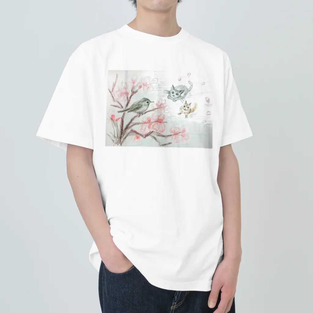 しまりす工房の梅に鶯にミーコにリンに（ミーコの世界探索） Heavyweight T-Shirt