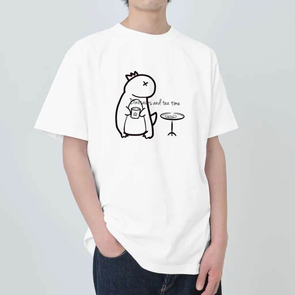 amemugi（あめむぎ）の恐竜さんとティータイム。 ヘビーウェイトTシャツ