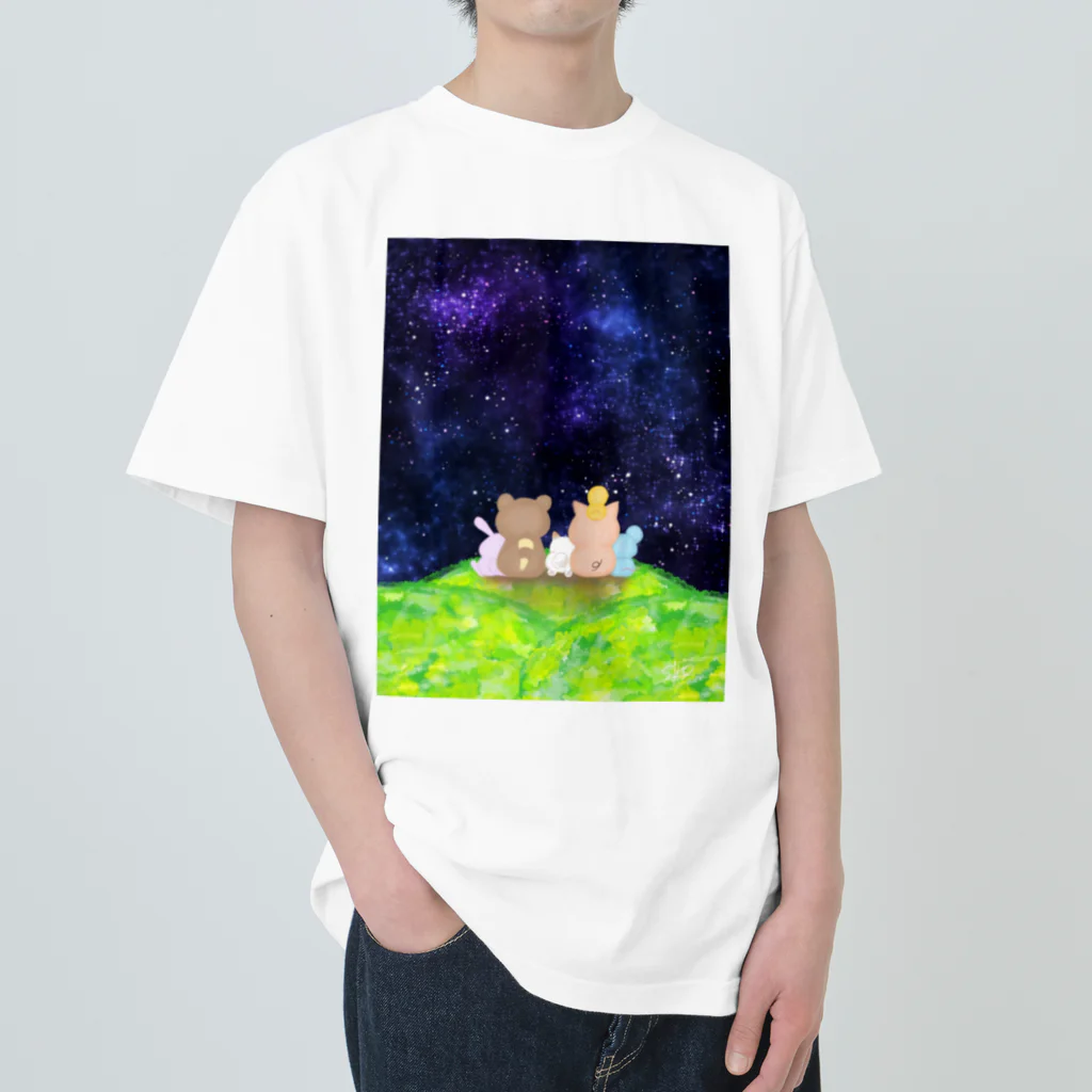 ぶーたんと仲間たちの星空とともに… Heavyweight T-Shirt