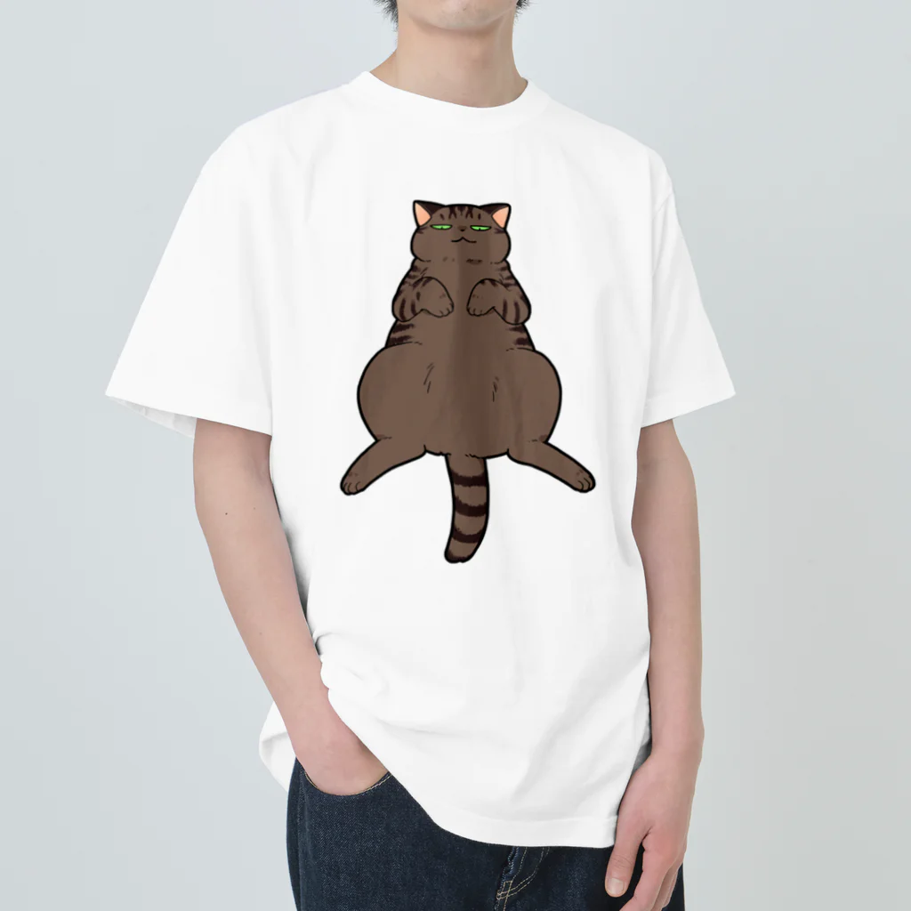 OSORAのおなか丸出し猫 ヘビーウェイトTシャツ