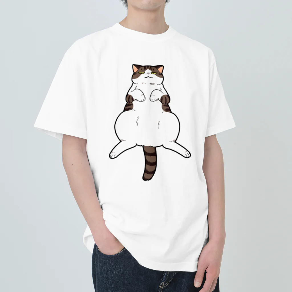 OSORAのおなか丸出し猫 ヘビーウェイトTシャツ