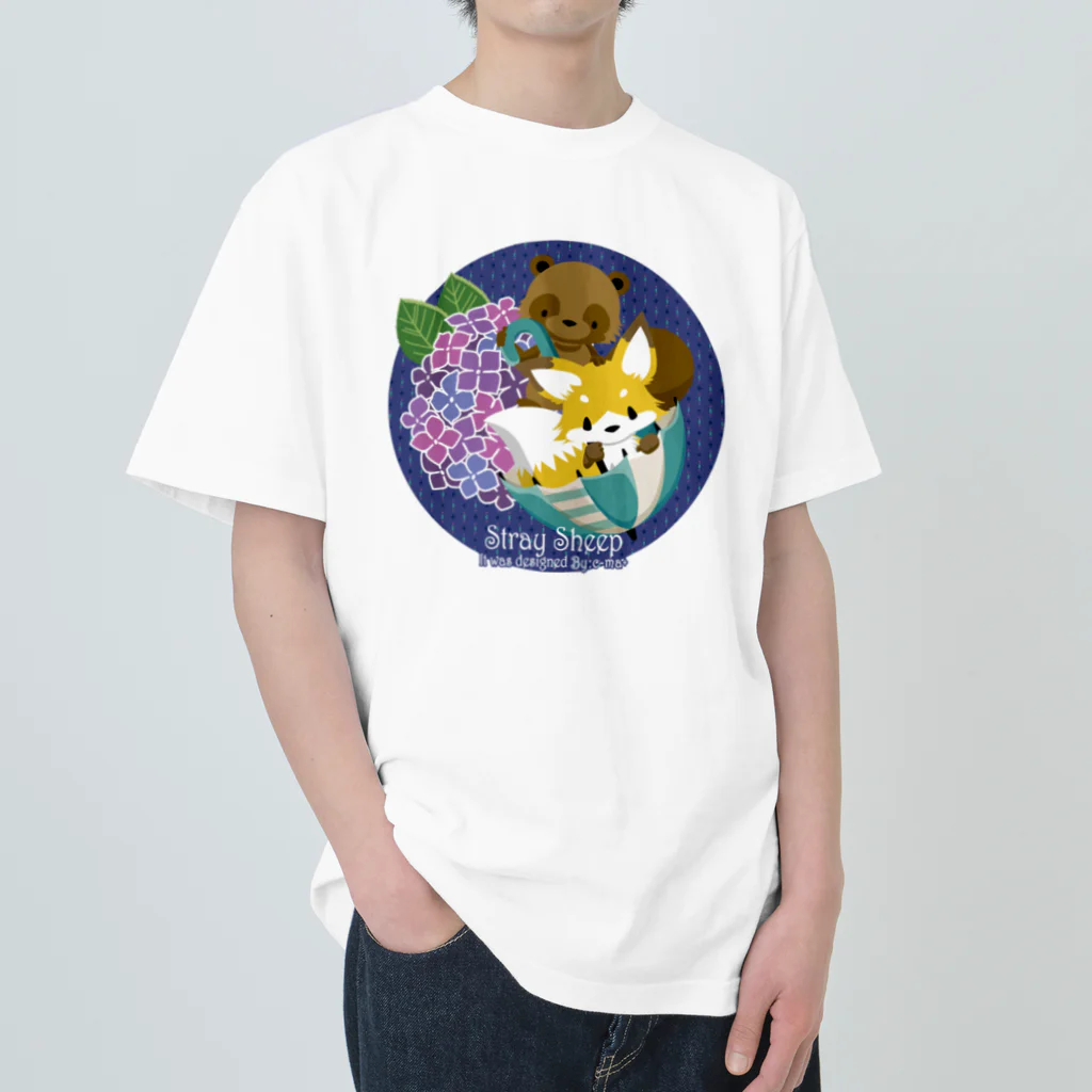 c-ma+の紫陽花ときつねとたぬき ヘビーウェイトTシャツ