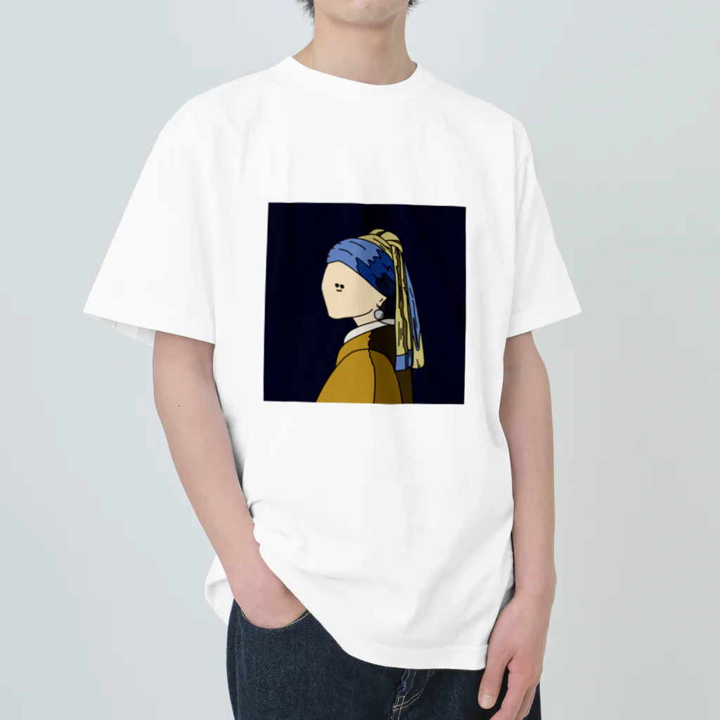 なのはなのよってるショップのよってる真珠の耳飾りの少女 ヘビーウェイトTシャツ