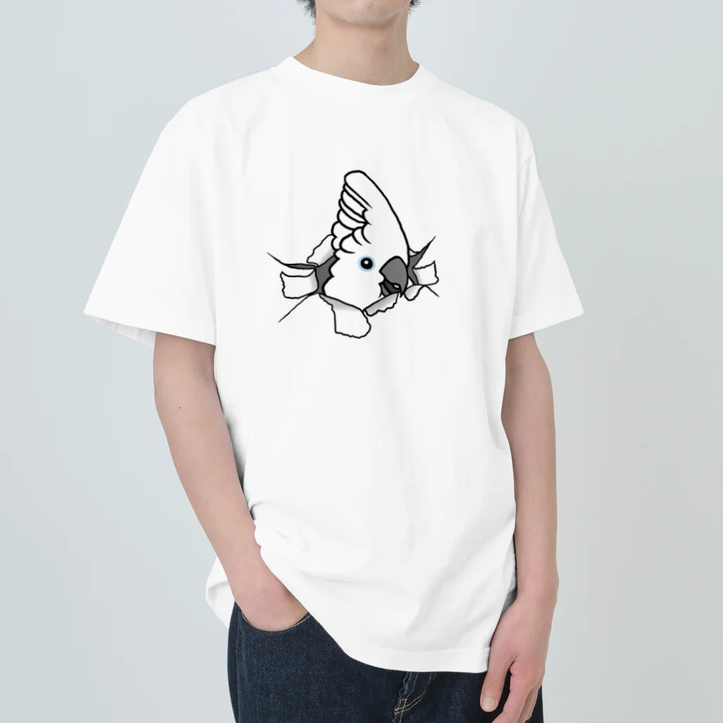 white-cockatooの破け穴からこんにちはタイハクオウム ヘビーウェイトTシャツ