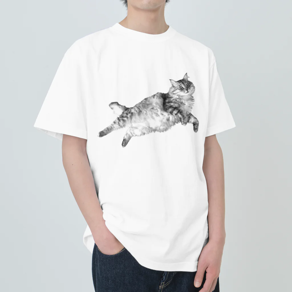 マツバラの寝そべりもさもさねこ Heavyweight T-Shirt