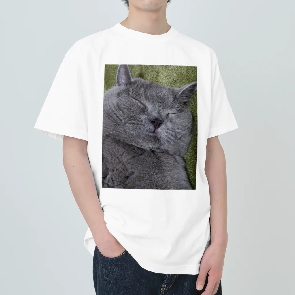 ねこのきまぐれのすやすやブルー Heavyweight T-Shirt