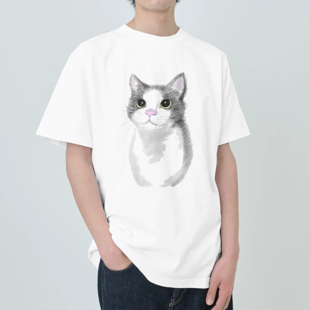 お猫様大好きナスビのハチワレ猫 Heavyweight T-Shirt