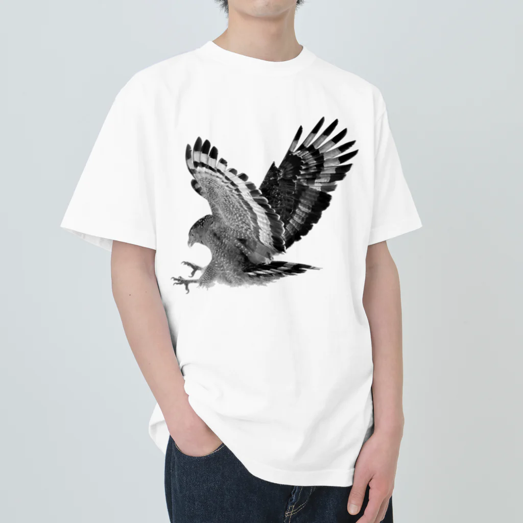 WILDBIRD GOODS SHOPのカンムリワシ・モノクロ ヘビーウェイトTシャツ