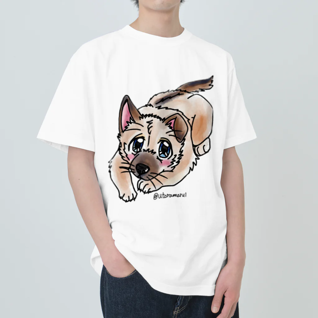 宇寅。の泥棒フェイスの子犬 ヘビーウェイトTシャツ