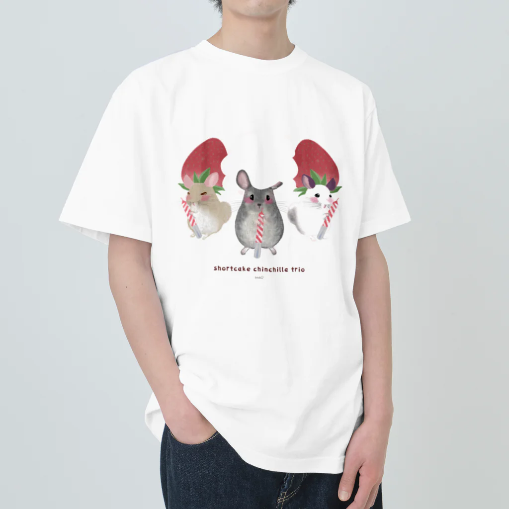 teruteQ chinchilla illustrator suzuri店のshortcake chinchilla trio ヘビーウェイトTシャツ