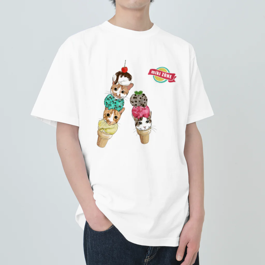 みきぞーん｜保護猫 ミッキー画伯と肉球とおともだちのrui&ram&ta-chan ice Heavyweight T-Shirt