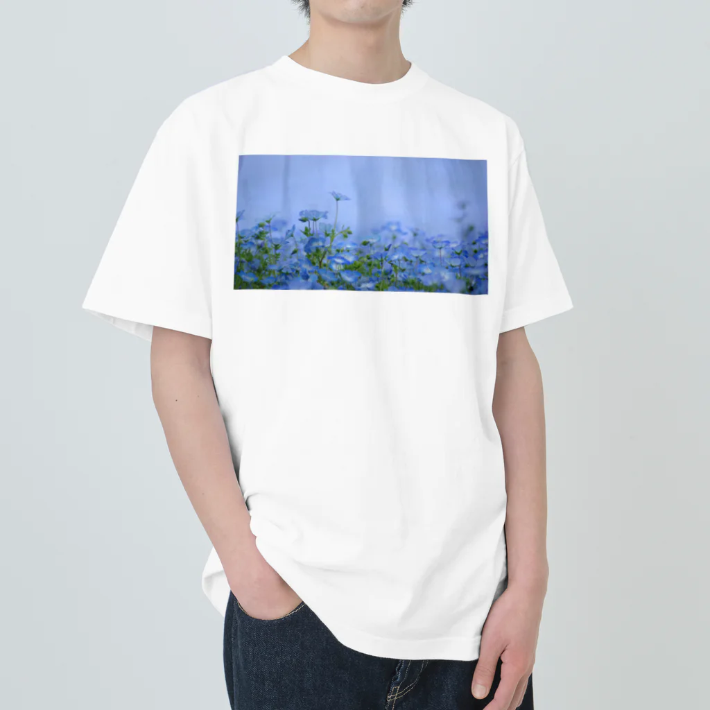 ルーツの青い花の写真 ヘビーウェイトTシャツ