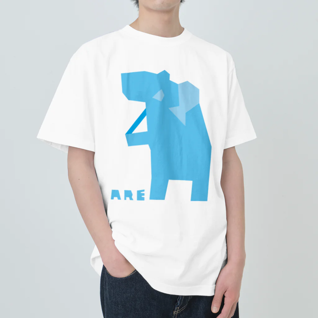 ARE（あれ）屋の熊の木彫り（立ち／青） ヘビーウェイトTシャツ