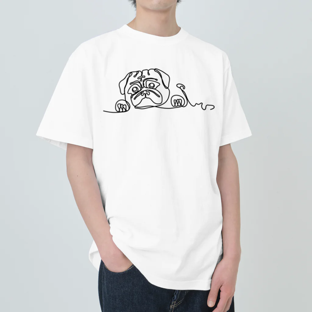 パグ PUG ぱぐ  OHMAI GALLERYのパグ一筆書Tシャツ Heavyweight T-Shirt