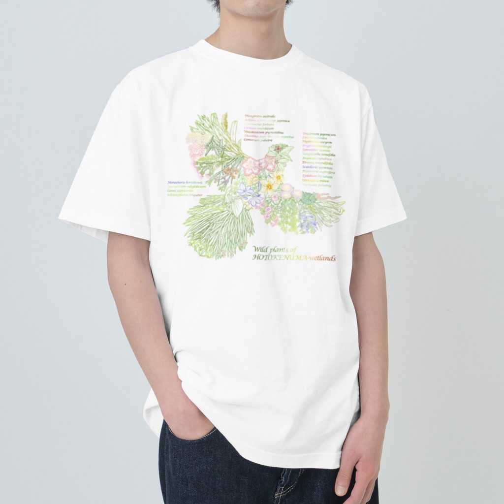 雁花工房（寄付アイテム販売中です）のWild plants of HOTOKENUMA-wetlands（色付き） Heavyweight T-Shirt