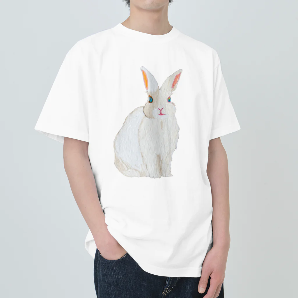 rabbit loverのフワフワうさぎ（白） ヘビーウェイトTシャツ