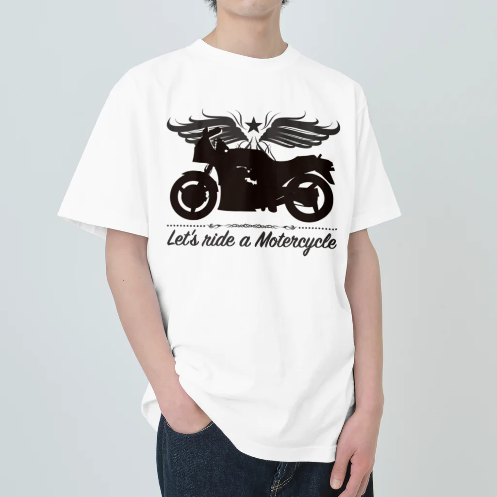 バイクは楽しいのバイクに乗ろうぜ！1（黒シルエット） Heavyweight T-Shirt