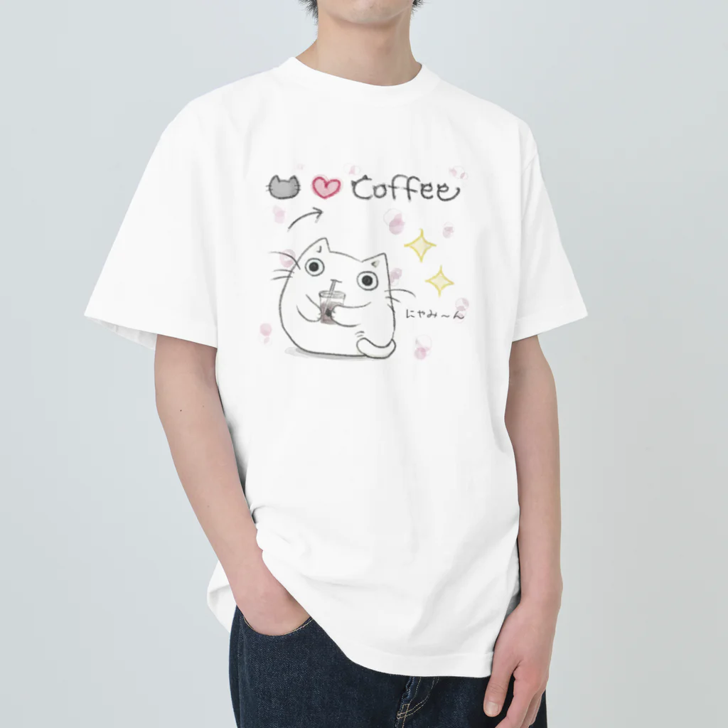 ねこのにゃむ@はせにゃむのねこ❤️coffee ヘビーウェイトTシャツ