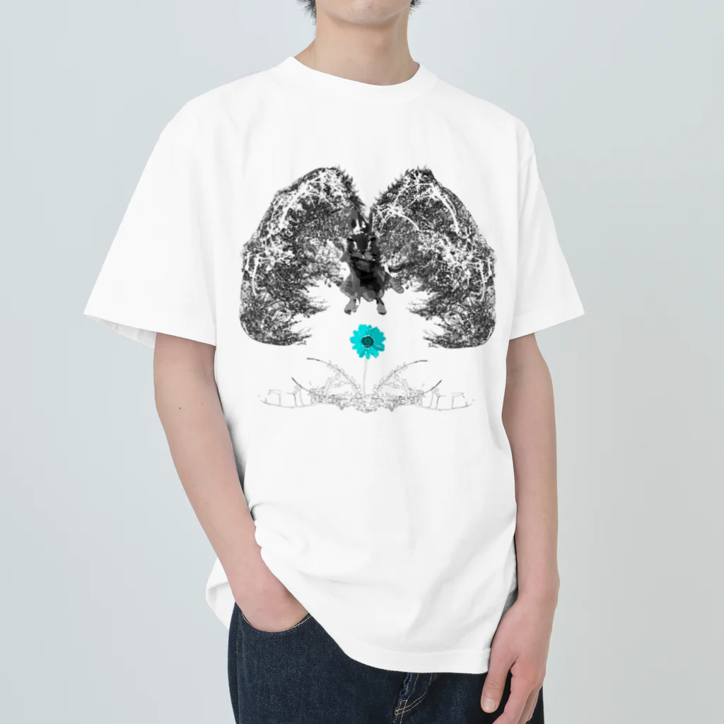 shi-chi Labo graph(詩一）の桜翼の梟(白と青) ヘビーウェイトTシャツ