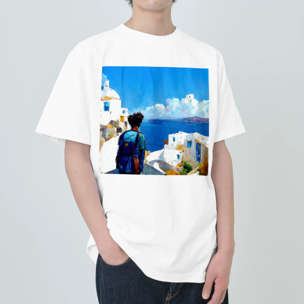 midjourney_travelerのサントリーニ島 ヘビーウェイトTシャツ