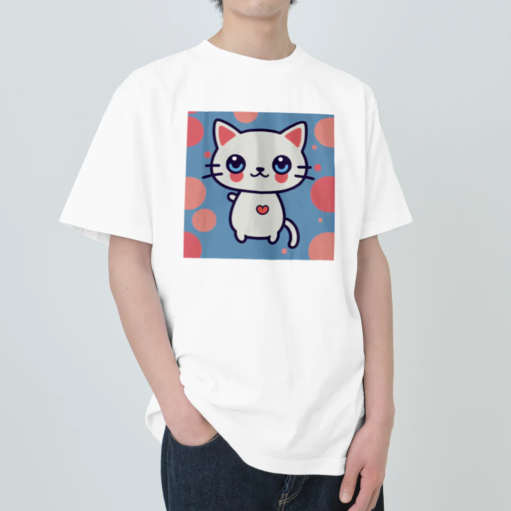 A31eの狛猫のミケ「はーとびーと」 ヘビーウェイトTシャツ