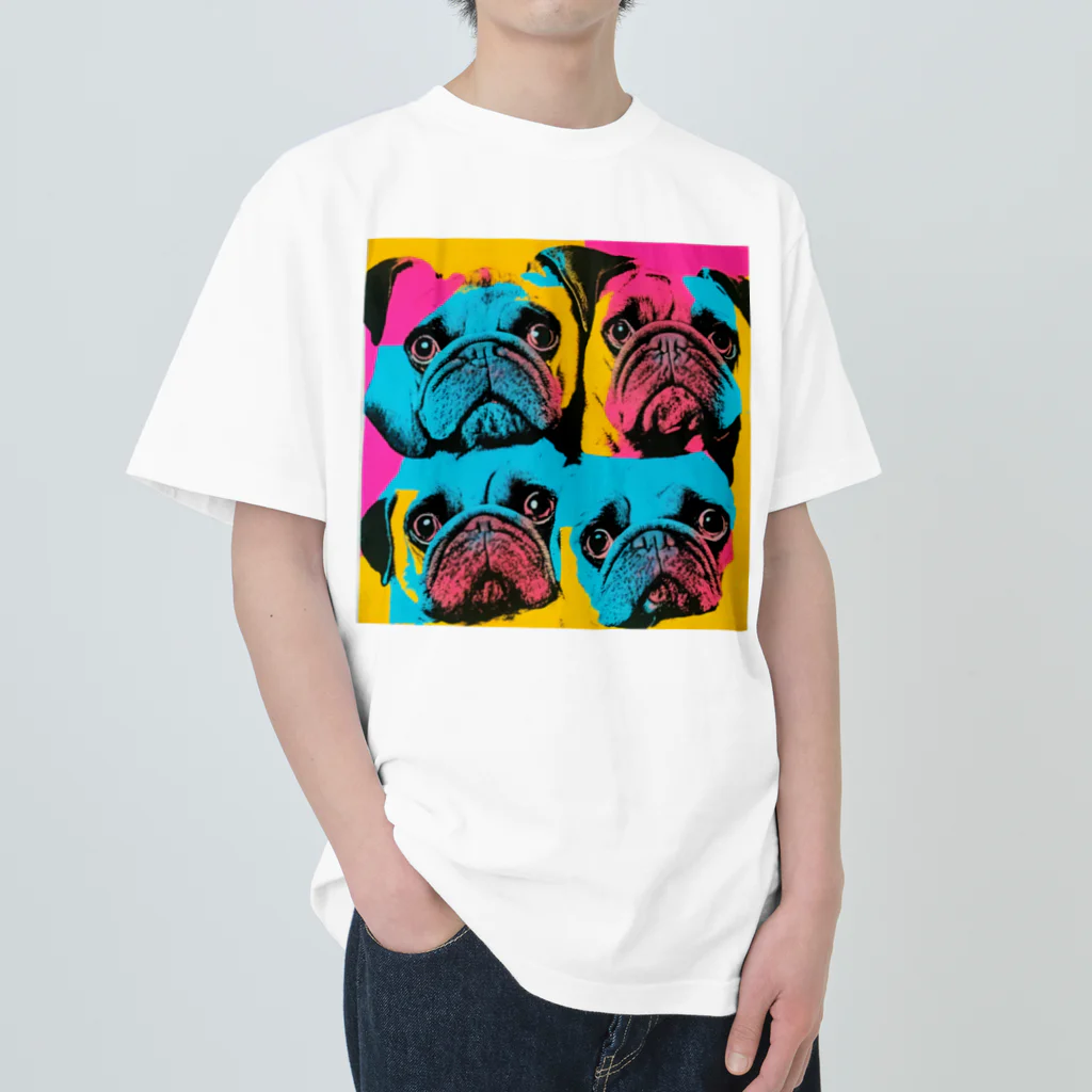 TakashiSのsurprised face pug ヘビーウェイトTシャツ