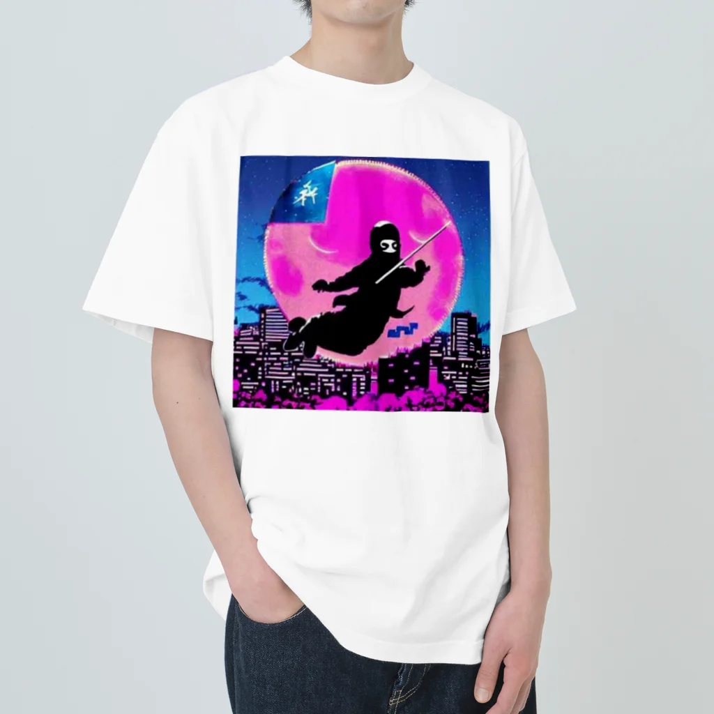 MedicalKUNの圧倒的芸術感の月夜の忍者★ ヘビーウェイトTシャツ