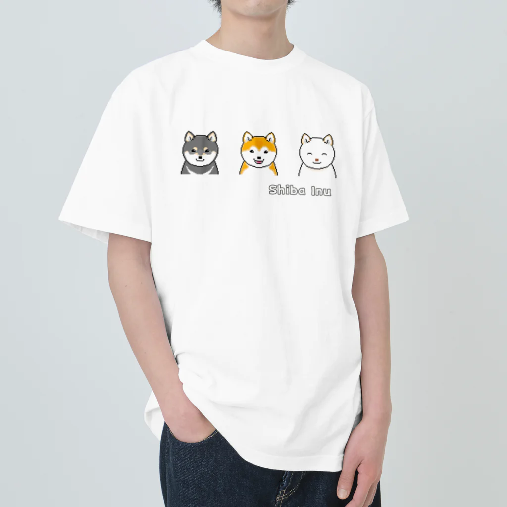 Shiba Inu Streetの3色柴犬トリオのドット絵 Heavyweight T-Shirt