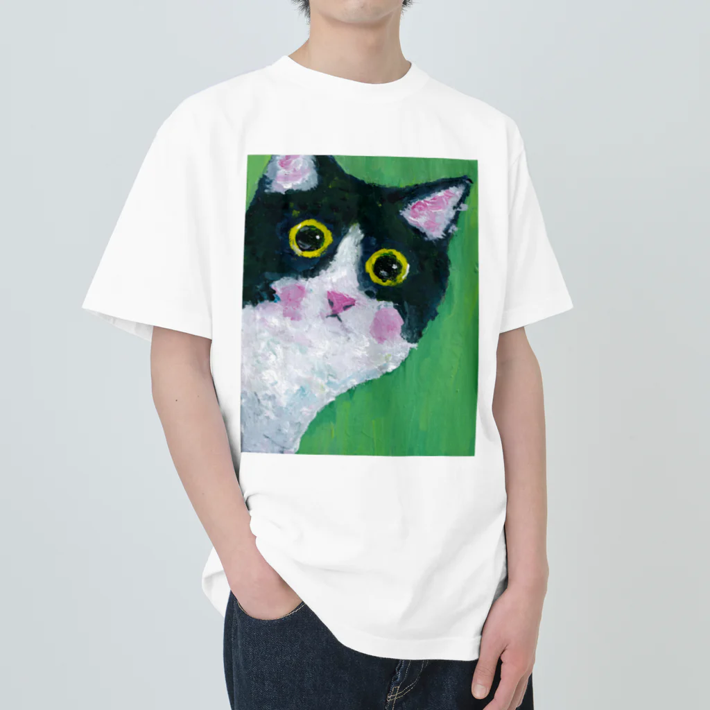 tomorebiのひょっこり猫さん ヘビーウェイトTシャツ