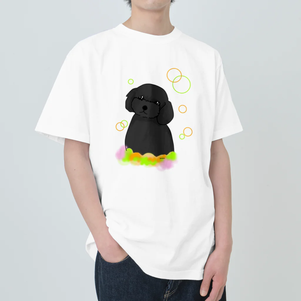 greetenの黒トイプードル　癒し犬 ヘビーウェイトTシャツ
