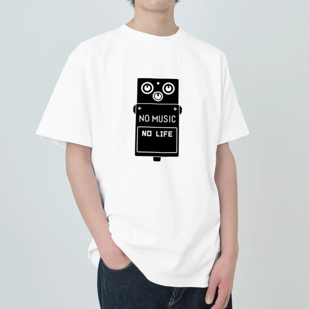 QUQU_WORKSのノーミュージックノーライフ エフェクターデザイン ブラック Heavyweight T-Shirt