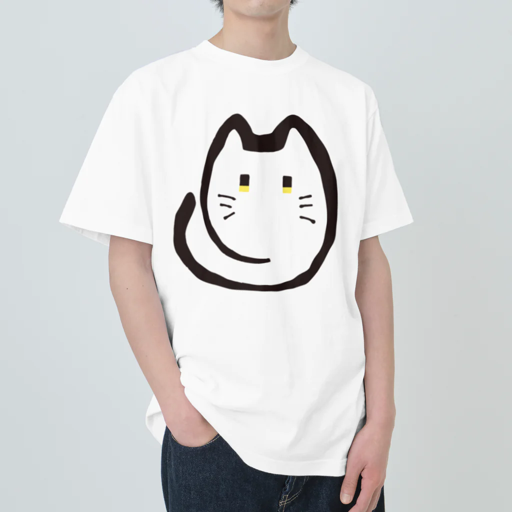 ざわざわするみつばのゆる線黒にゃんこ ヘビーウェイトTシャツ