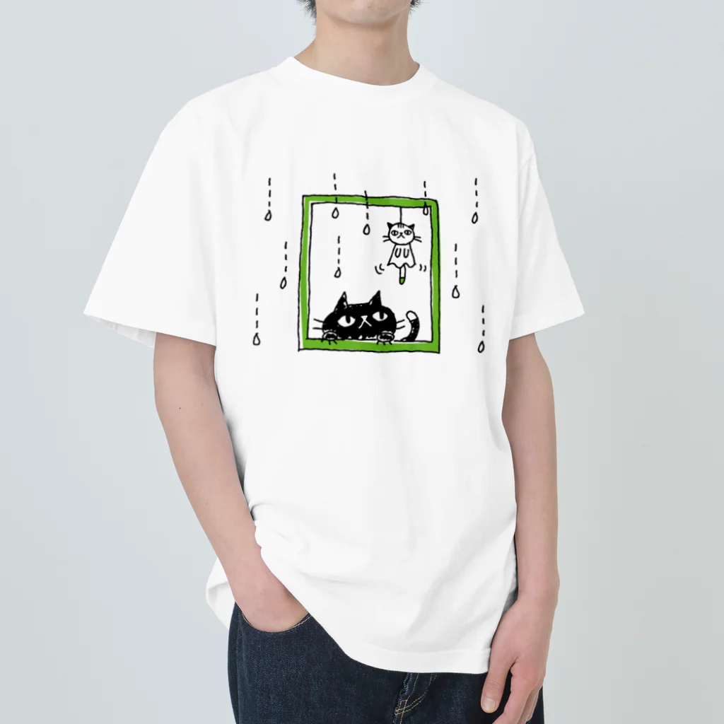 satonori-nodyの黒猫あした天気になぁ〜れ。 ヘビーウェイトTシャツ