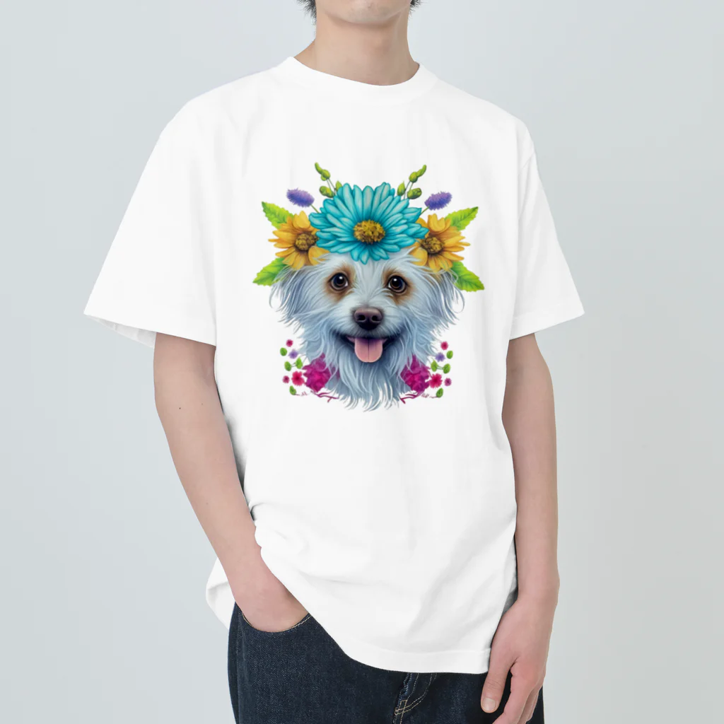 znbmsrrの花柄のポメラニアン犬と子犬。 女の子と男の子への美しい贈り物。 ヘビーウェイトTシャツ