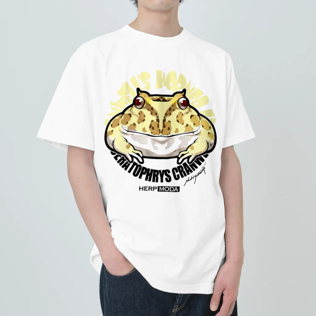 HERP MODA by ヤマモトナオキのツノガエル/イエロー ヘビーウェイトTシャツ