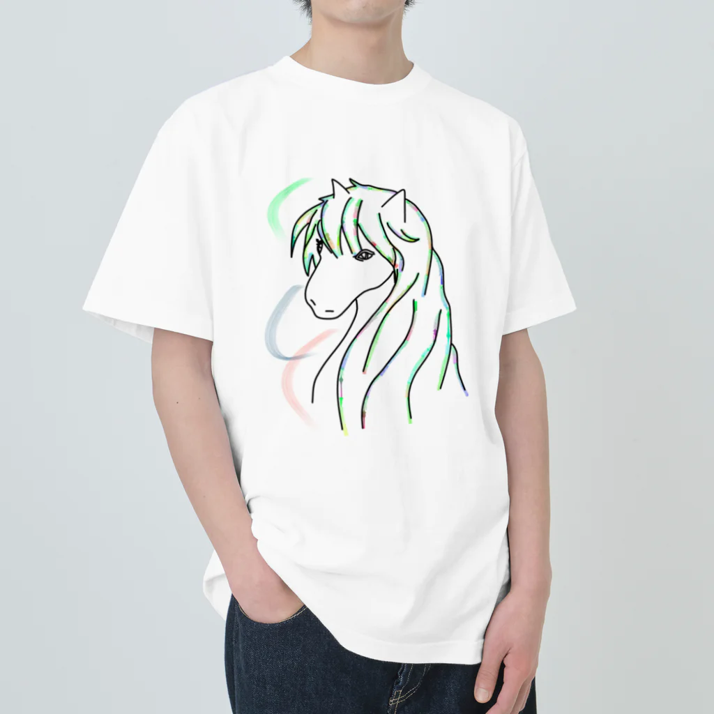 greetenの馬　カラフルラインアート　 ヘビーウェイトTシャツ