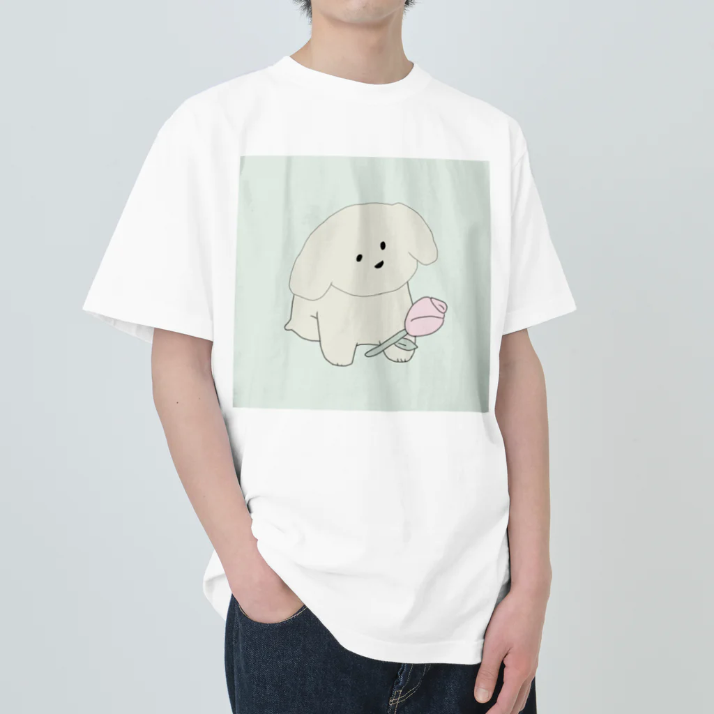 みにゆん　ねこのバラの花とかわいい子犬~ ヘビーウェイトTシャツ