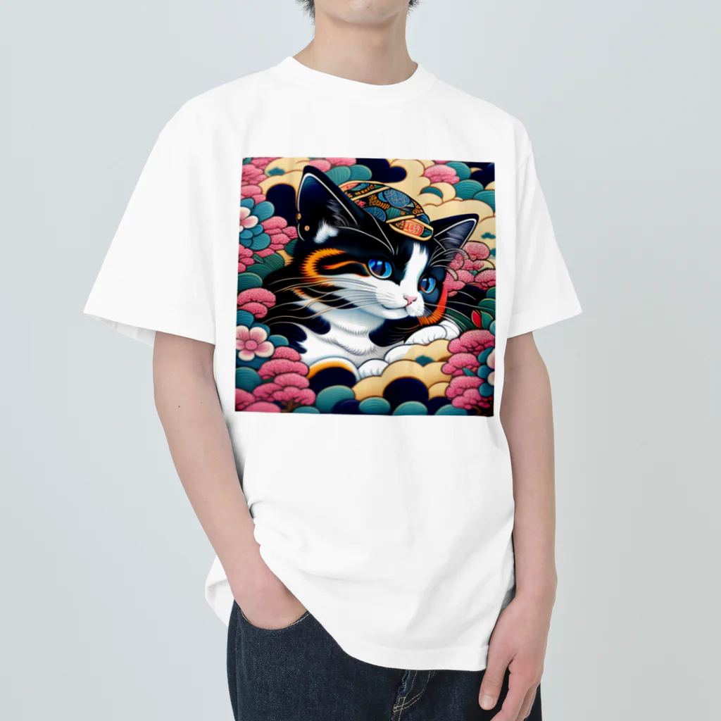 マッケンデジタルワールドの葛飾猫斎　猫名黒雪　浮世絵lofiアートパンクシティ　かわいいねこ Heavyweight T-Shirt