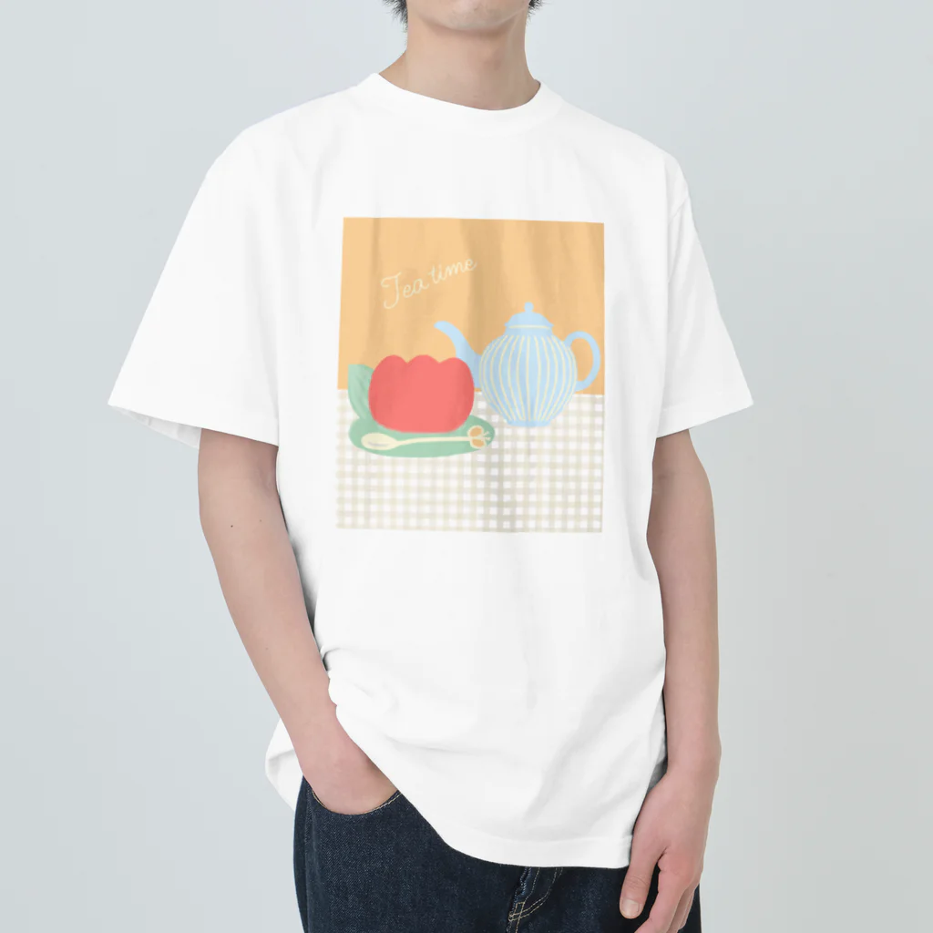 日々花々のチューリップ×ティーカップ Heavyweight T-Shirt