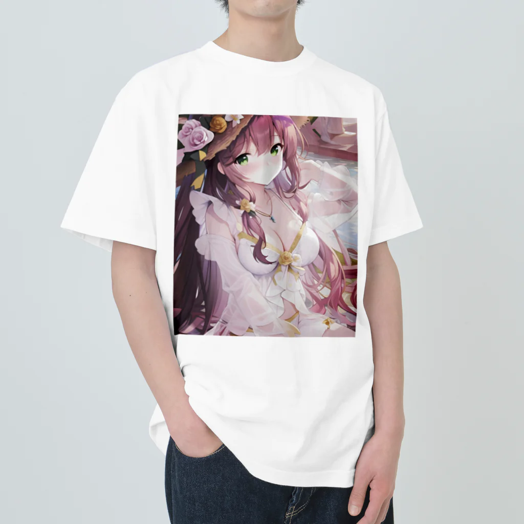 あゆはの華の妖精のかわいい女の子 ヘビーウェイトTシャツ