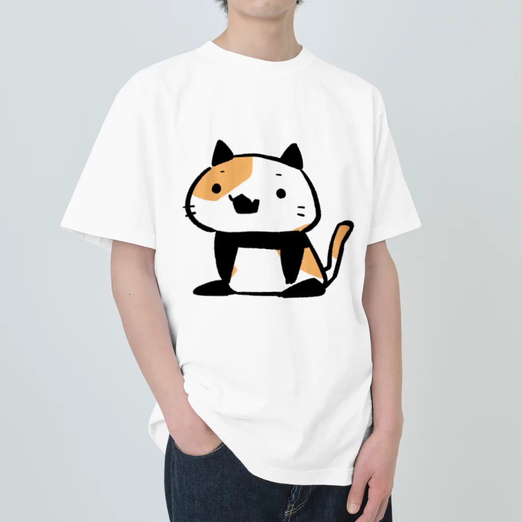 うさやのパンダ風味の三毛猫 ヘビーウェイトTシャツ