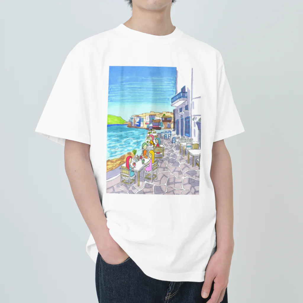 AKISENのエーゲ海カフェガールズ ヘビーウェイトTシャツ