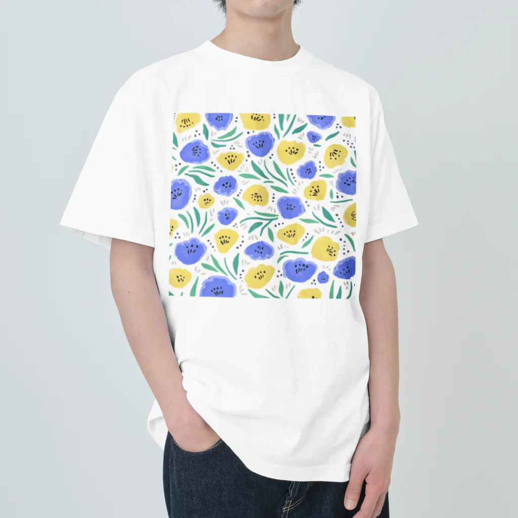 Katie（カチエ）の抽象的な手描きの花柄 ヘビーウェイトTシャツ